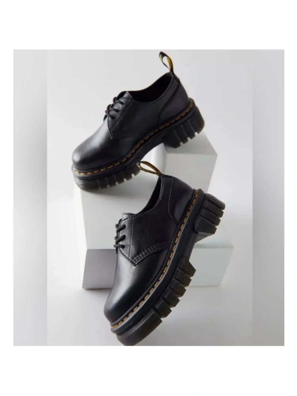 Dr. Martens Audrick Black Leather Chunky Platform Lace-Up Shoes